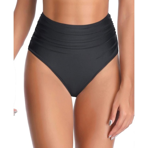 High Waist Swimsuit Bottom Black Ruched Tummy Control Bathing Suit XL TemptMe C8 - Picture 1 of 5